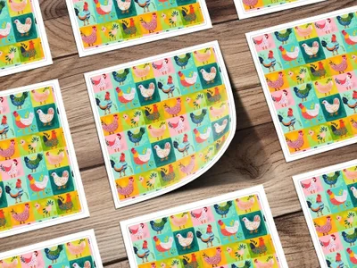 Colorful Chicken Digital Seamless Pattern, Farm Animal JPEG Pattern, Pop Art Chickens Digital File, Farmhouse Quirky Chickens - Moore and Mountain