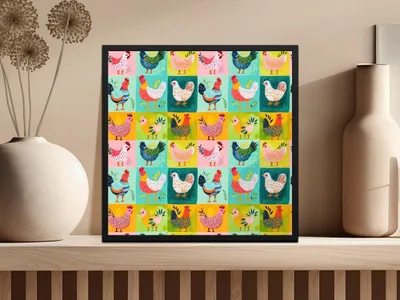 Colorful Chicken Digital Seamless Pattern, Farm Animal JPEG Pattern, Pop Art Chickens Digital File, Farmhouse Quirky Chickens - Moore and Mountain