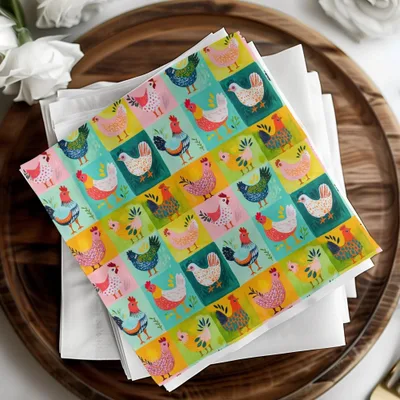 Colorful Chicken Digital Seamless Pattern, Farm Animal JPEG Pattern, Pop Art Chickens Digital File, Farmhouse Quirky Chickens - Moore and Mountain