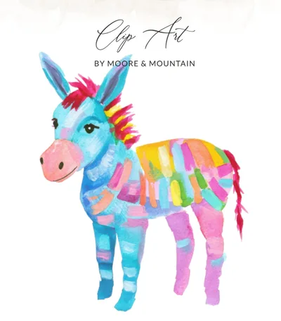 Colorful Donkey PNG SVG Sublimation File, Preppy Clip Art Digital Download, Whimsical Animal Art, Party Design