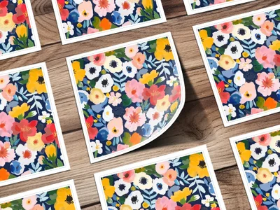 Colorful Floral Digital Paper, Flower Pattern, Spring Blossom Design, Abstract Bloom Art, Navy Background Print, Repeating Tile - Moore and Mountain