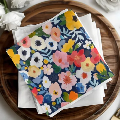 Colorful Floral Digital Paper, Flower Pattern, Spring Blossom Design, Abstract Bloom Art, Navy Background Print, Repeating Tile - Moore and Mountain