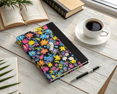 Black Ditsy Floral Digital Paper, Seamless Flower Pattern Dark - Moore and Mountain