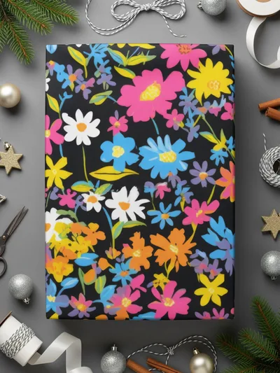Black Ditsy Floral Digital Paper, Seamless Flower Pattern Dark - Moore and Mountain