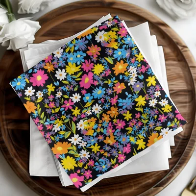 Black Ditsy Floral Digital Paper, Seamless Flower Pattern Dark - Moore and Mountain