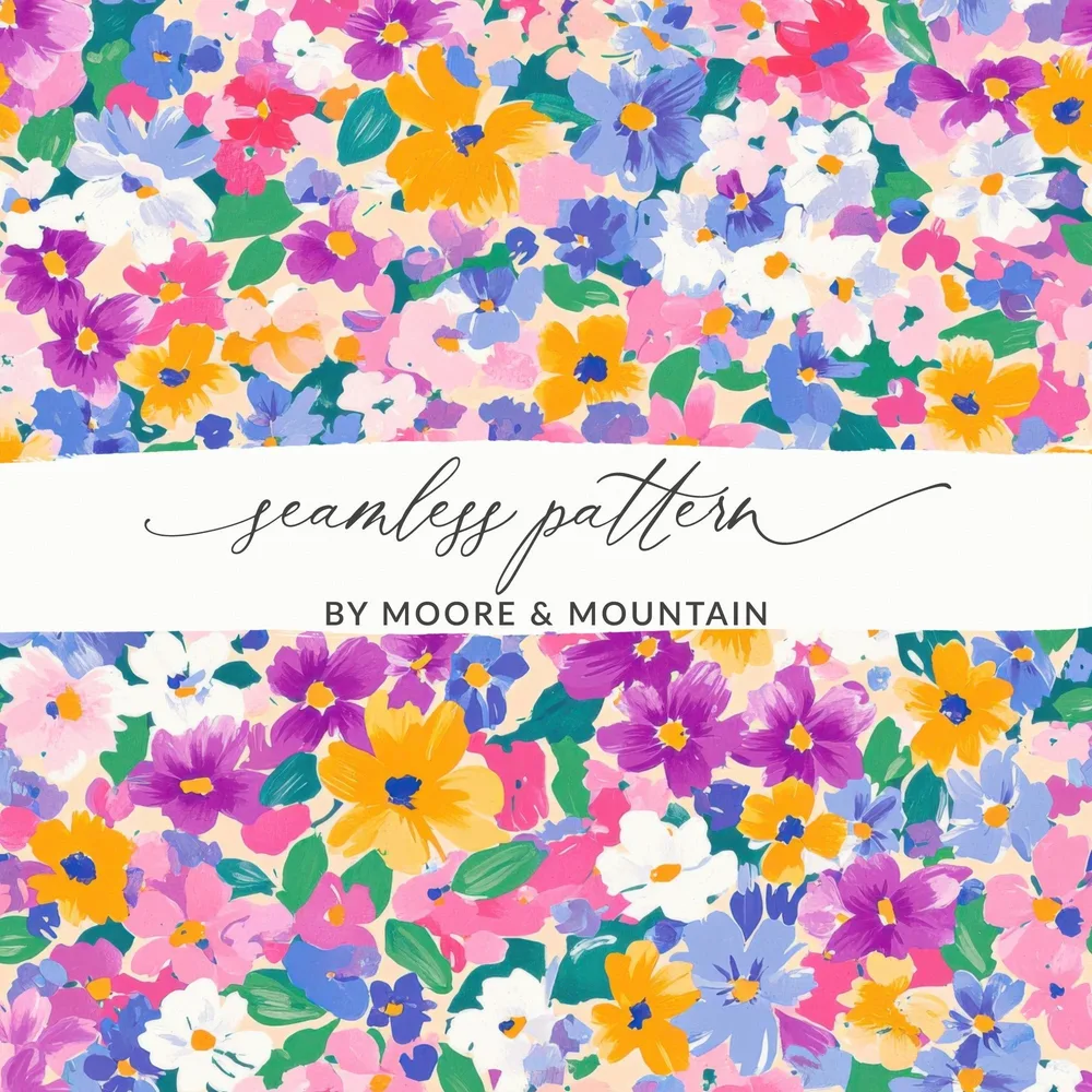 Colorful Floral Digital Paper, Spring Flower Pattern, Blue Pink Yellow, Abstract Flower Background, Pastel Seamless Pattern, Digital - Moore and Mountain