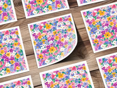 Colorful Floral Digital Paper, Spring Flower Pattern, Blue Pink Yellow, Abstract Flower Background, Pastel Seamless Pattern, Digital - Moore and Mountain