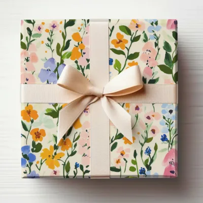 Beautiful Floral Wrapping Paper with Pink Bow Gift
