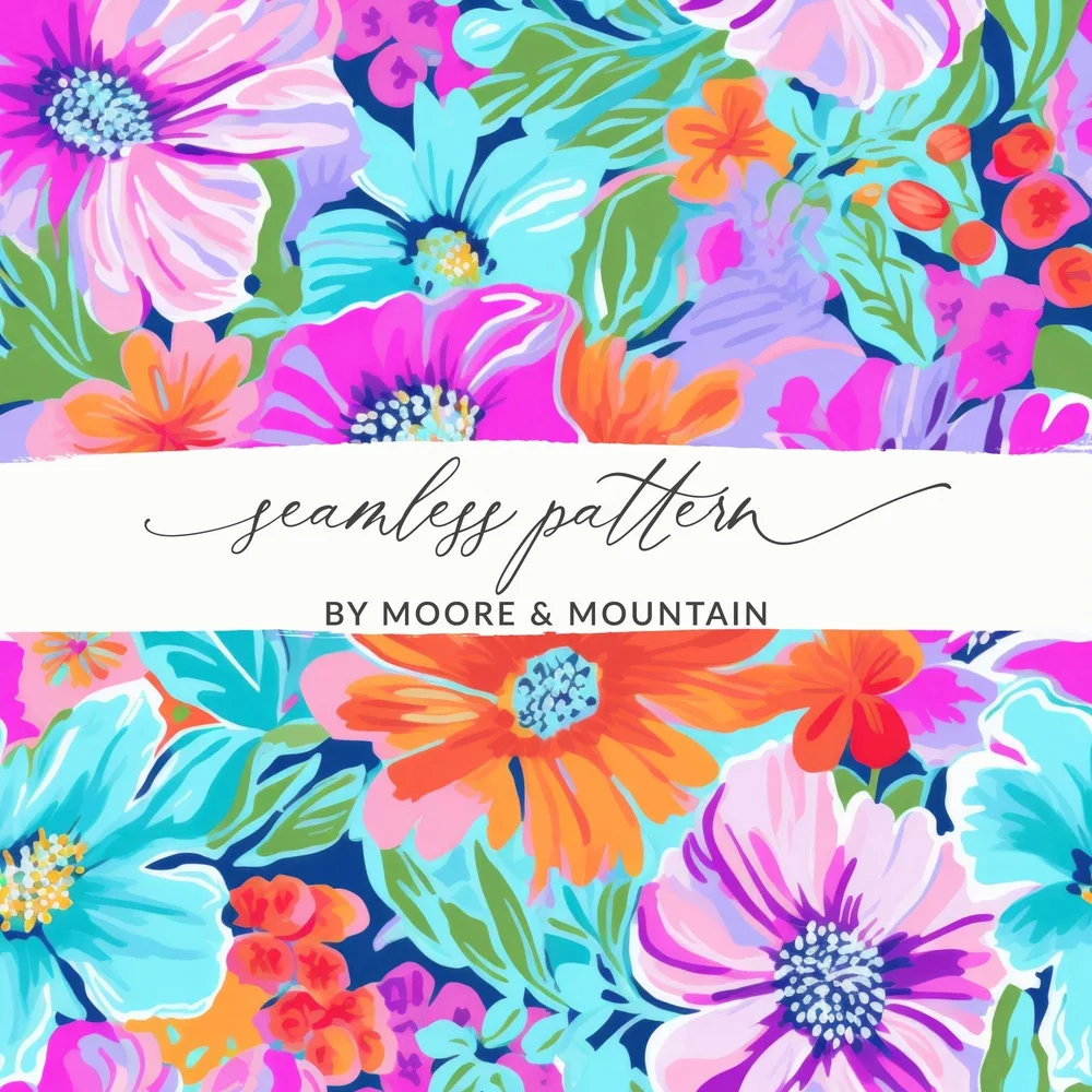 Colorful Floral Digital Pattern, Seamless Flower Print, Background Texture, Digital Paper Download, Vibrant Flower Design - Moore and Mountain
