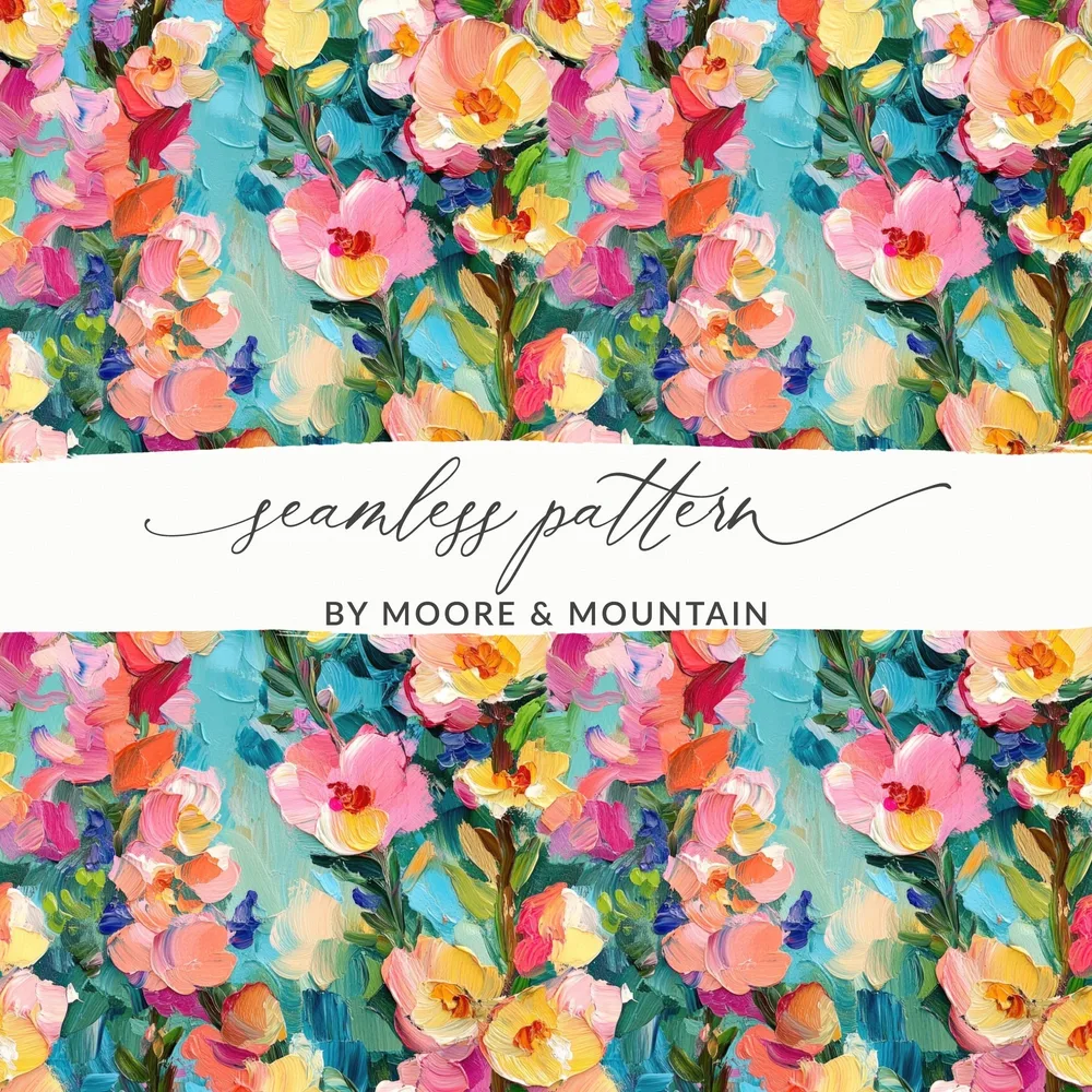 Colorful Floral Painting Digital Paper, Pink Yellow Flowers Abstract Art, Spring Digital Download, Oil Painting Texture, Digital Art - Moore and Mountain