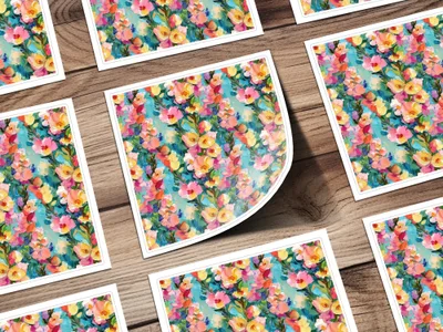 Colorful Floral Painting Digital Paper, Pink Yellow Flowers Abstract Art, Spring Digital Download, Oil Painting Texture, Digital Art - Moore and Mountain