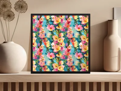 Colorful Floral Painting Digital Paper, Pink Yellow Flowers Abstract Art, Spring Digital Download, Oil Painting Texture, Digital Art - Moore and Mountain