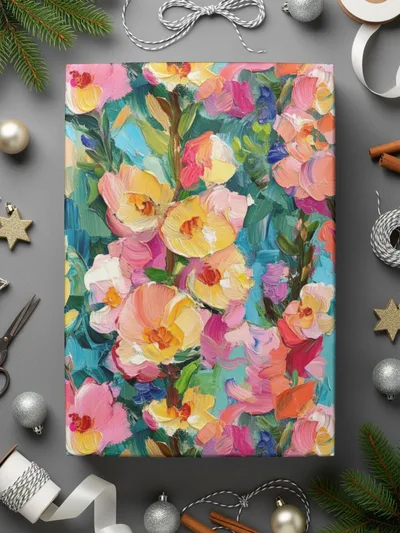 Colorful Floral Painting Digital Paper, Pink Yellow Flowers Abstract Art, Spring Digital Download, Oil Painting Texture, Digital Art - Moore and Mountain