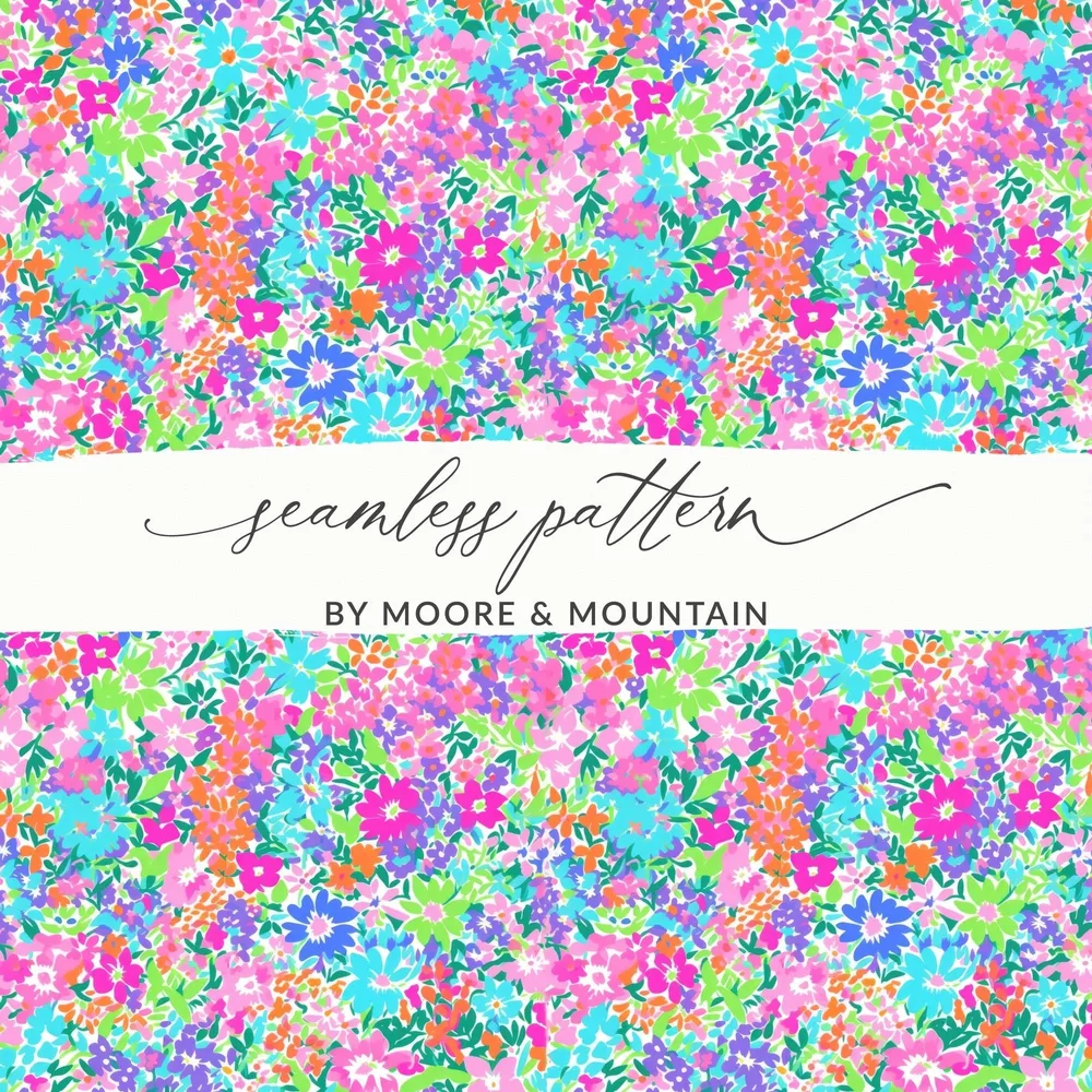 Ditsy Colorful Floral Pattern Digital Paper, Bright Flowers Seamless Pattern, Fun Print Design Download, Scrapbook Paper, Fabric Design - Moore and Mountain