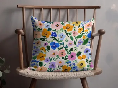 Colorful Floral Decorative Pillow Cover with Botanical Design