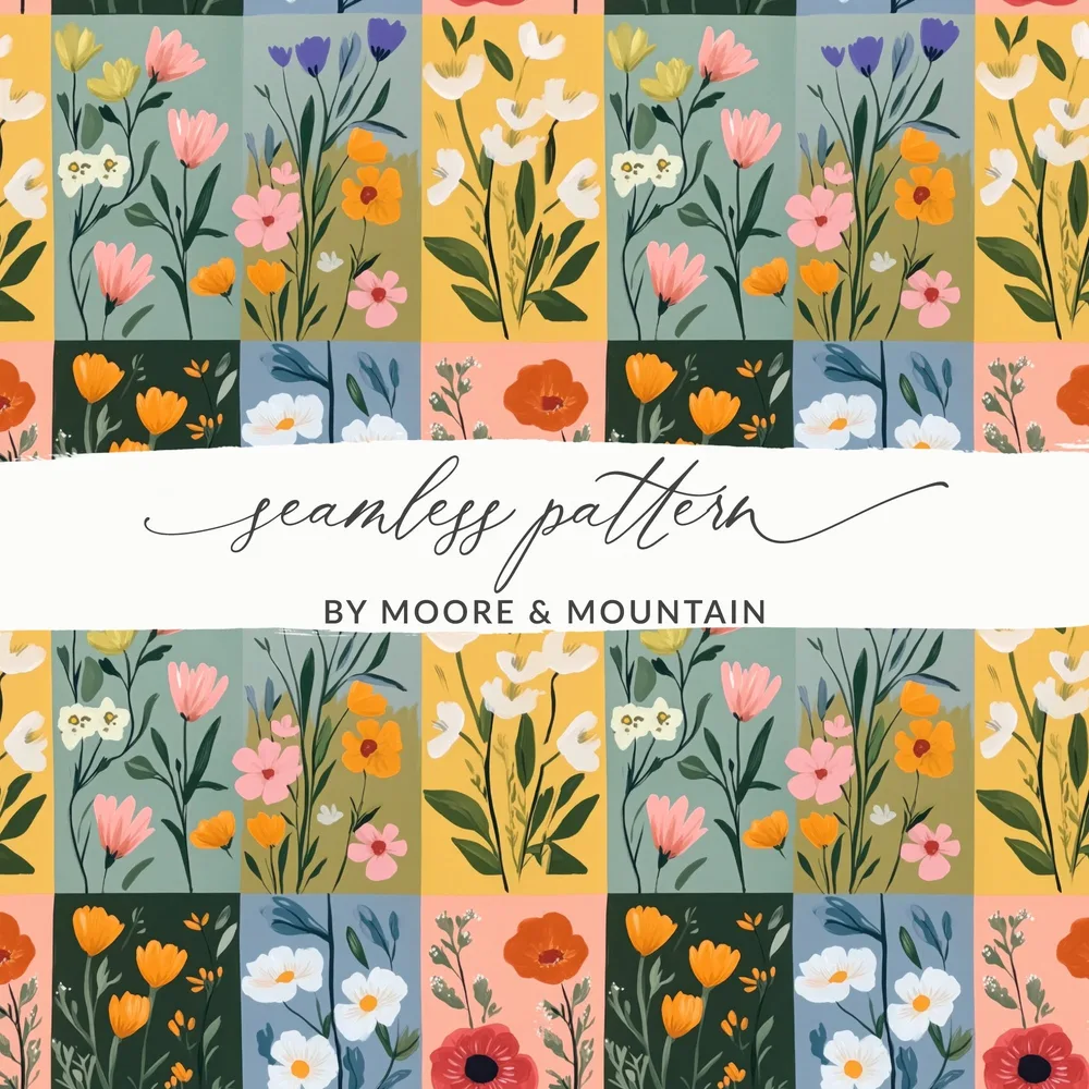 Colorful Floral Pattern On Square Boxes Surface Texture - Moore and Mountain