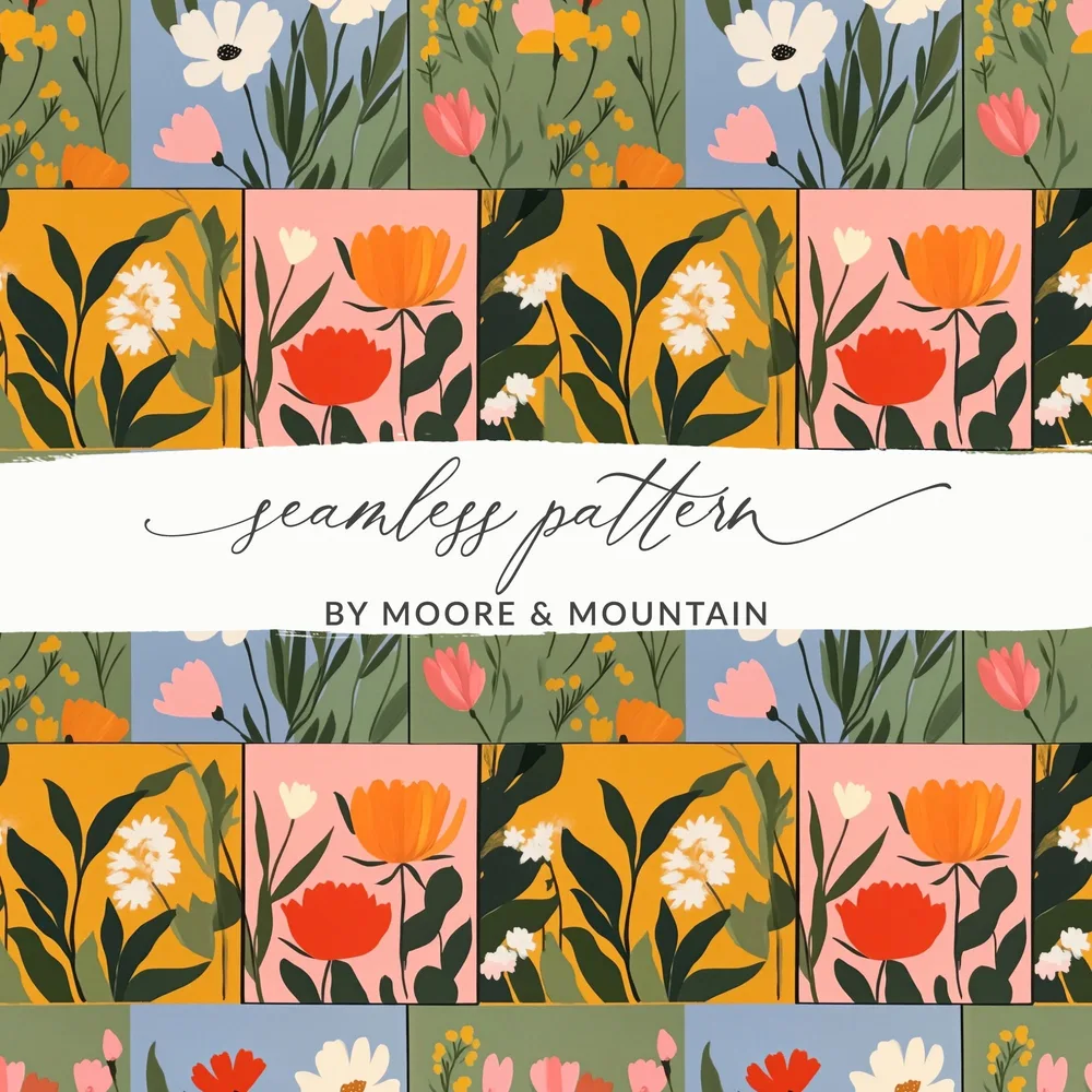 Colorful Flowers Patchwork Pattern Seamless Tile Set - Moore and Mountain
