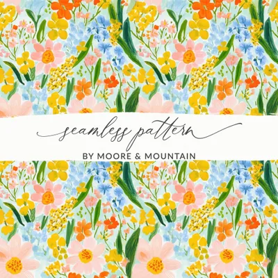 Colorful Hand Painted Floral Pattern for Textile Design Digital Watercolor Spring Floral