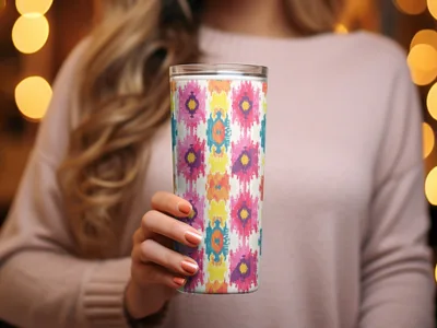 Colorful Floral Pattern Tumbler with Vibrant Design