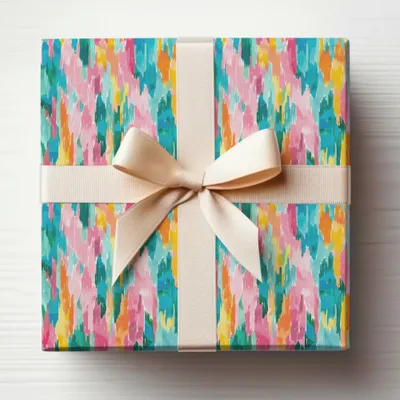 Colorful Abstract Pattern Gift Box with Cream Bow