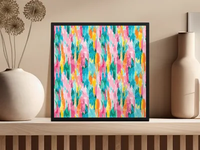 Vibrant Multicolor Abstract Wall Art Framed Print Decor