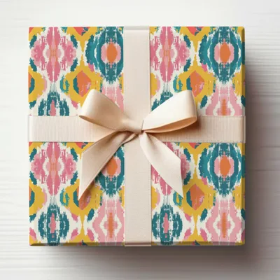 Vibrant Geometric Pattern Gift Box with Ribbon Design