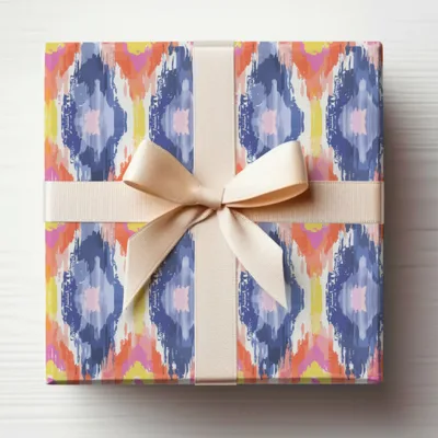Vibrant Abstract Patterned Gift Wrap with Bow Design