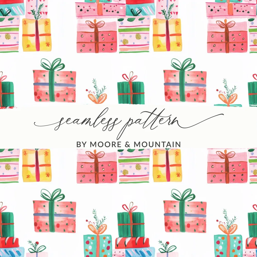 Colorful Presents Watercolor Style Repeat Pattern Digital - Moore and Mountain
