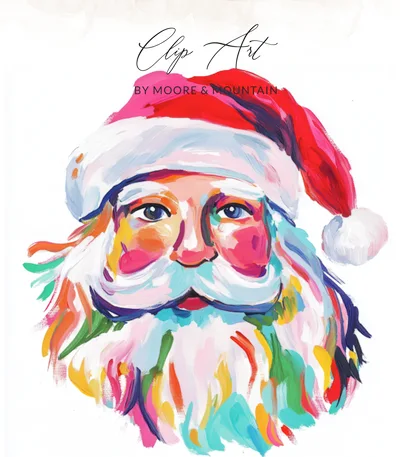 Colorful Santa PNG Digital Download, Painted Christmas Santa Claus Clipart, Whimsical Holiday Wall Art Printable, Preppy Xmas Graphic