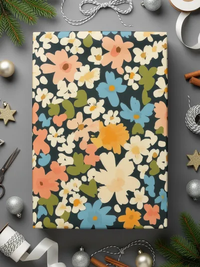 Floral Patterned Wrapping Paper with Colorful Flowers