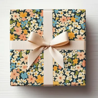 Floral Gift Wrap with Cream Bow for Special Occasions