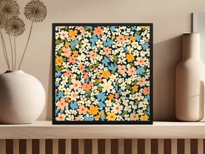 Vibrant Floral Pattern Art Print with Black Frame