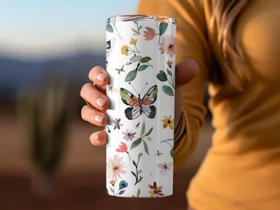 Colorful Spring Floral Butterfly Watercolor Pattern Digital - Moore and Mountain