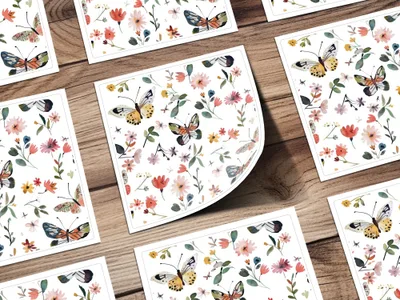 Colorful Spring Floral Butterfly Watercolor Pattern Digital - Moore and Mountain