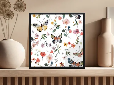 Colorful Spring Floral Butterfly Watercolor Pattern Digital - Moore and Mountain