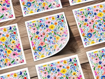 Colorful Spring Watercolor Floral Pattern, Summery Floral Background With Dots - Moore and Mountain