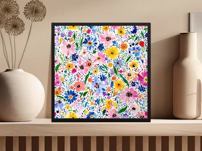 Colorful Spring Watercolor Floral Pattern, Summery Floral Background With Dots - Moore and Mountain