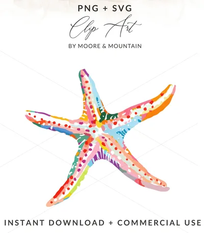 Colorful Starfish Wall Art Digital Download Coastal Preppy Beach House Decor Aesthetic Sea Star Printable Poster Watercolor Ocean Artwork