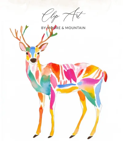 Colorful Watercolor Deer PNG Digital Download, Abstract Buck Clipart, Vibrant Stag Sublimation Design, Woodland Animal Printable Wall Art