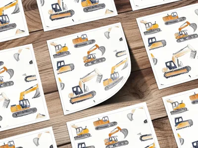 Construction Excavator Digital Seamless Pattern, Yellow Gray Watercolor, Vehicle Repeat Pattern, Commercial License, Digital Papers - Moore and Mountain