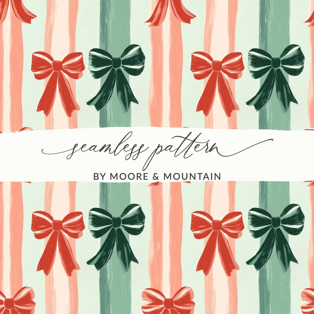 Coquette Christmas Bow and Stripes Seamless Pattern Christmas Colors Digital - Moore and Mountain