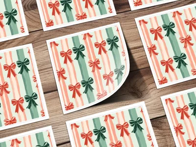 Coquette Christmas Bow and Stripes Seamless Pattern Christmas Colors Digital - Moore and Mountain