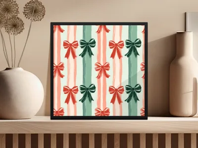 Coquette Christmas Bow and Stripes Seamless Pattern Christmas Colors Digital - Moore and Mountain