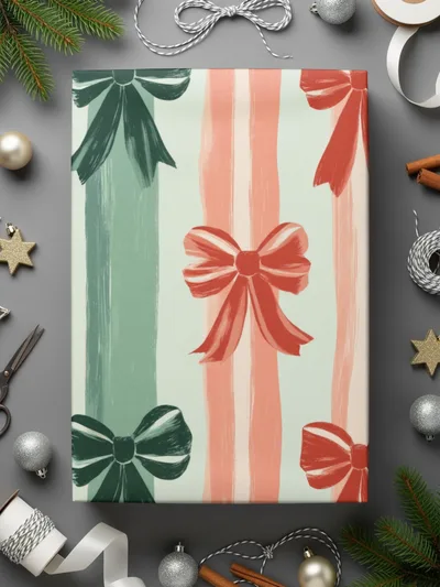 Coquette Christmas Bow and Stripes Seamless Pattern Christmas Colors Digital - Moore and Mountain