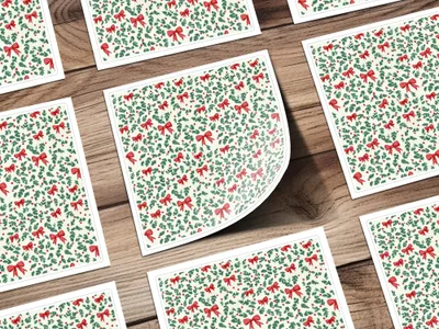 Coquette Christmas Digital Paper, Holly Bow Pattern, Seamless Festive Design, Holiday Scrapbook Paper, Winter Background, Digital Download - Moore and Mountain