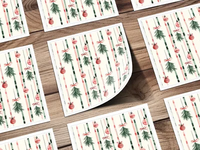 Coquette Christmas Tree Ornaments Digital Download | Holiday Striped Background | Festive Home Decor Printable - Moore and Mountain