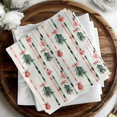 Coquette Christmas Tree Ornaments Digital Download | Holiday Striped Background | Festive Home Decor Printable - Moore and Mountain