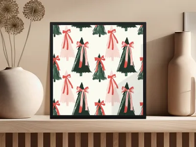 Coquette Christmas Tree Seamless Pattern Digital Paper, Holiday Digital Download, Red Bow Trees, Festive Background, Xmas Scrapbook Paper - Moore and Mountain