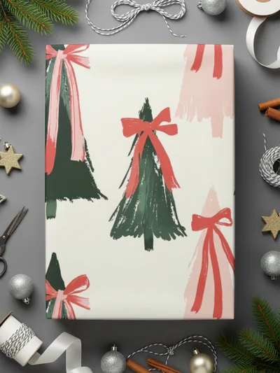 Coquette Christmas Tree Seamless Pattern Digital Paper, Holiday Digital Download, Red Bow Trees, Festive Background, Xmas Scrapbook Paper - Moore and Mountain