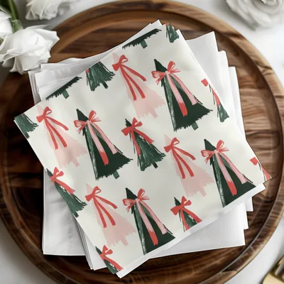 Coquette Christmas Tree Seamless Pattern Digital Paper, Holiday Digital Download, Red Bow Trees, Festive Background, Xmas Scrapbook Paper - Moore and Mountain